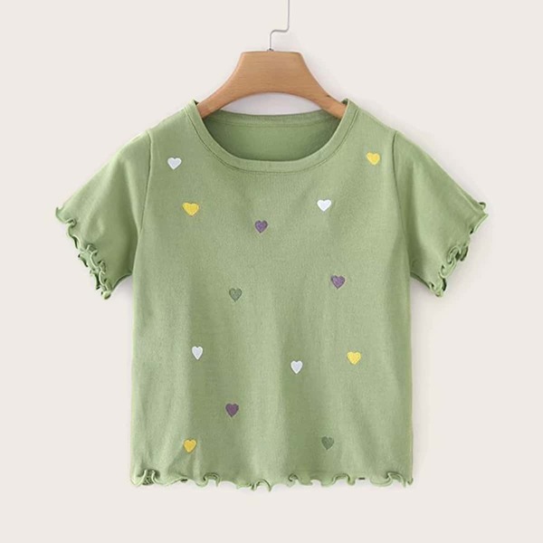 

Heart Embroidery Lettuce Trim Tee