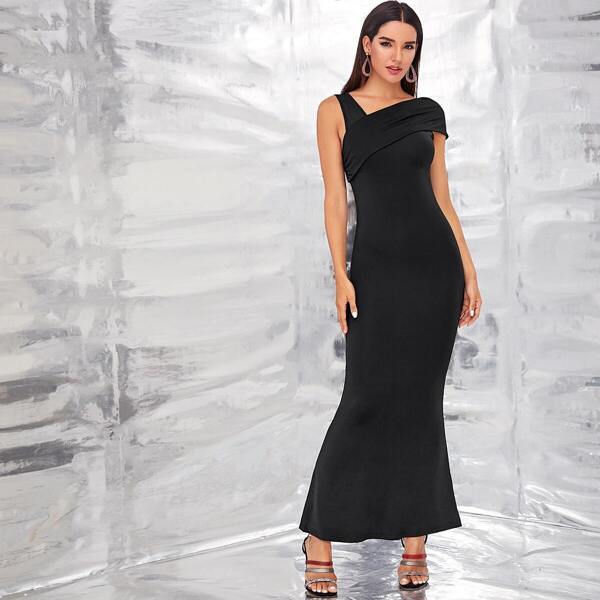 

Solid Asymmetrical Neck Maxi Dress
