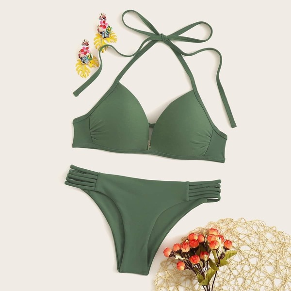 

Halter Top With Ladder Cut-out Bikini Set