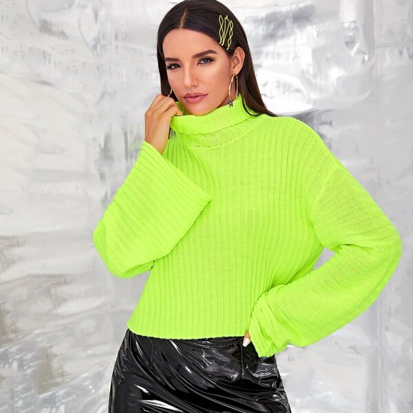 

Neon Green Turtleneck Neck Sweater