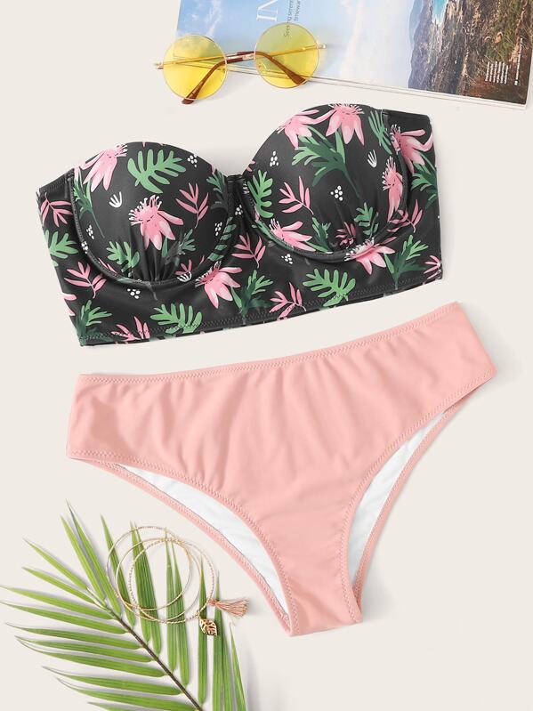 

Floral Underwire Bandeau With Panty Bikini Set, Multicolor