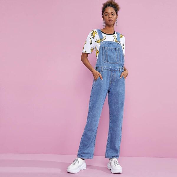 

Kangaroo Pocket Front Straight Leg Denim Overall, Blue