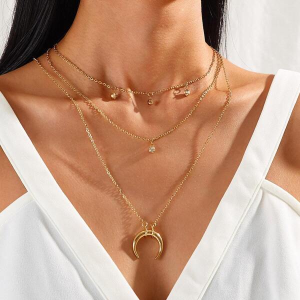 

Moon & Rhinestone Charm Chain Necklace 1pc