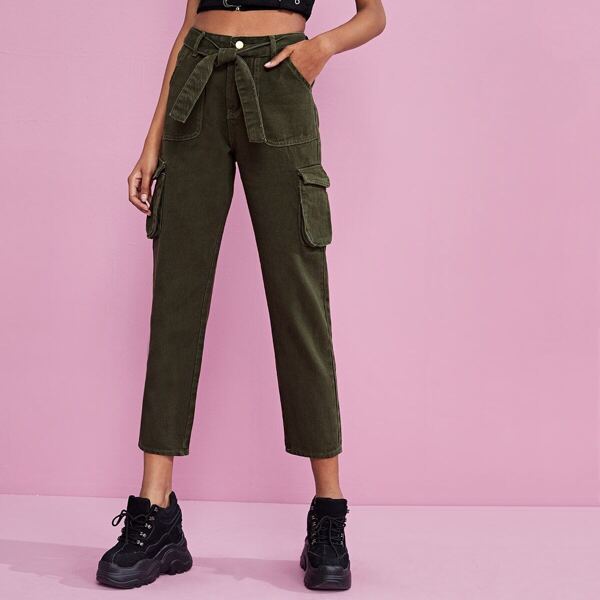 

Pocket Side Belted Cargo Jeans