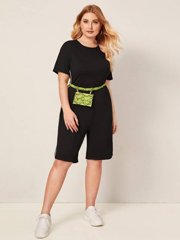 

Plus Contrast Fishnet Side Romper Without Bag, Black, Nora