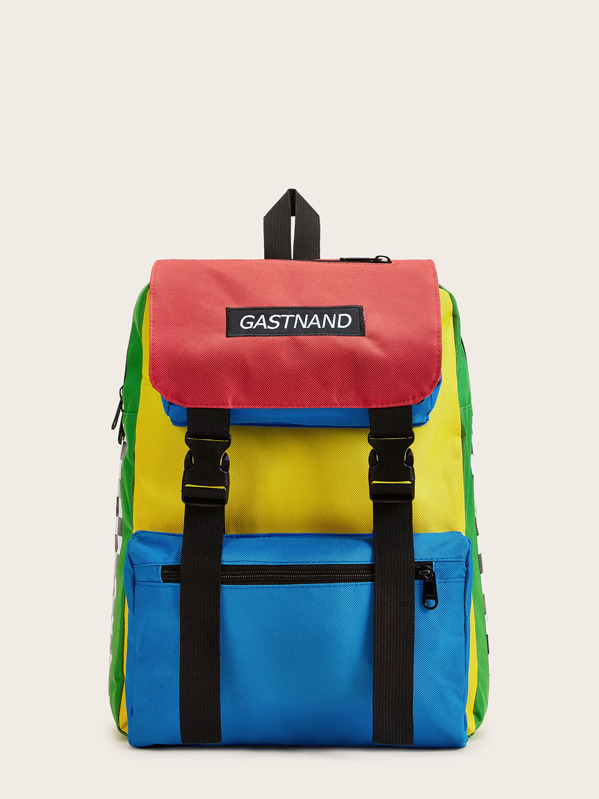 

Color-block Release Buckle Backpack, Multicolor