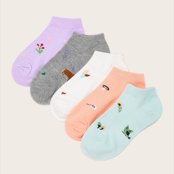 

Flower Pattern Ankle Socks 5pairs, Multicolor
