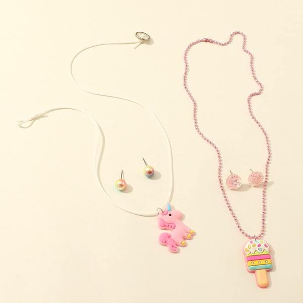 

Toddler Girls Unicorn & Cream Charm Necklace & Earrings 6pcs