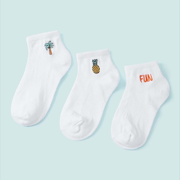 

Toddler Girls Pineapple & Coconut Tree Embroidery Ankle Socks 3pairs