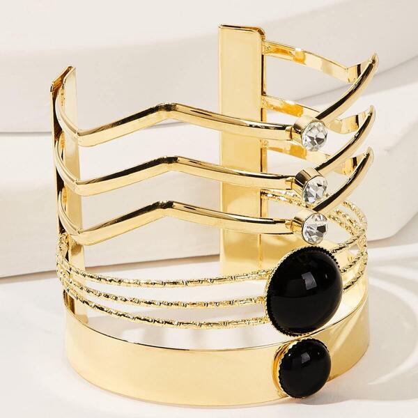 

Rhinestone Engraved Hollow Out Wide Bracelet 1pc