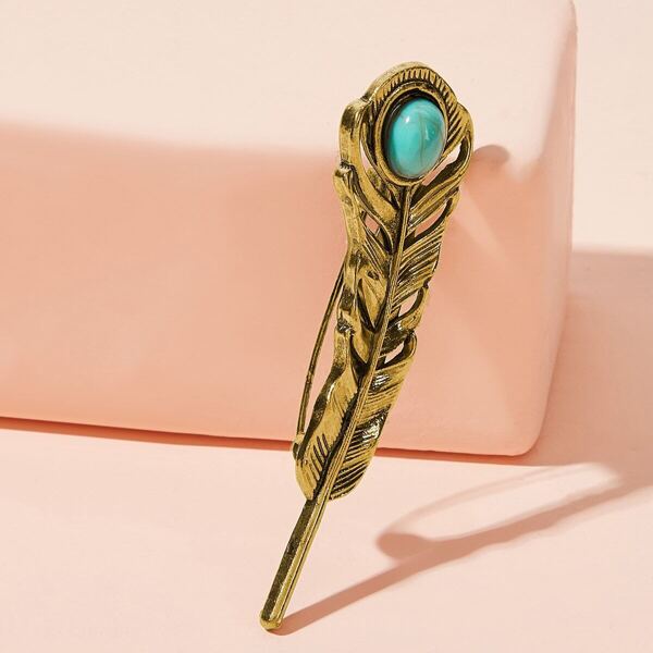 

Turquoise Decor Leaf Shaped Brooch 1pc