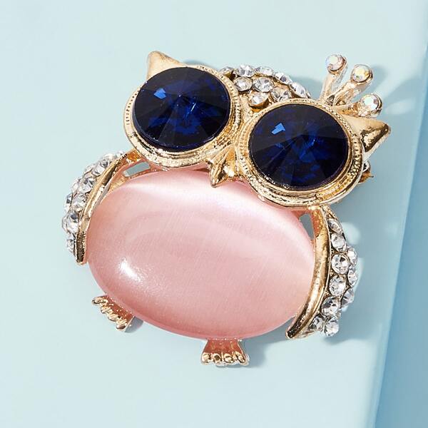 

Rhinestone & Gemstone Decor Bird Design Brooch 1pc