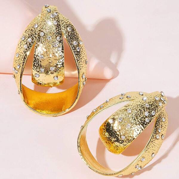 

Rhinestone Engraved Irregular Hoop Drop Earrings 1pair