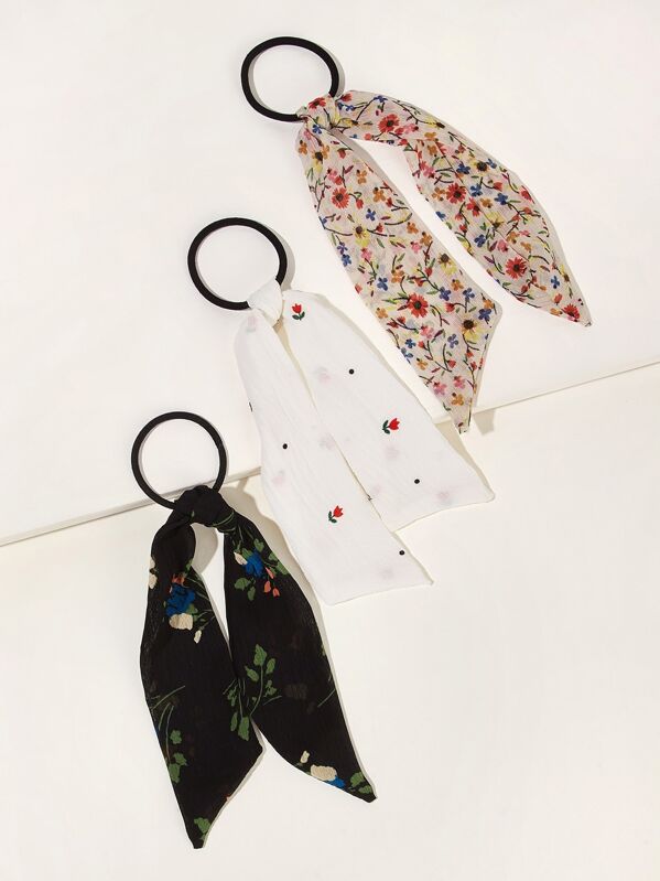 

Ditsy Floral Pattern Bow Knot Scrunchie Scarf 3pcs, Multicolor