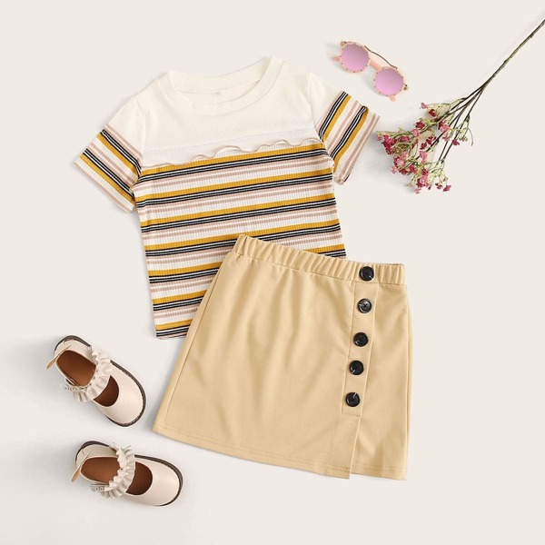 

Girls Solid Single Breasted Skirt