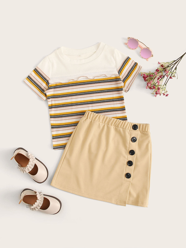

Girls Solid Single Breasted Skirt, Khaki