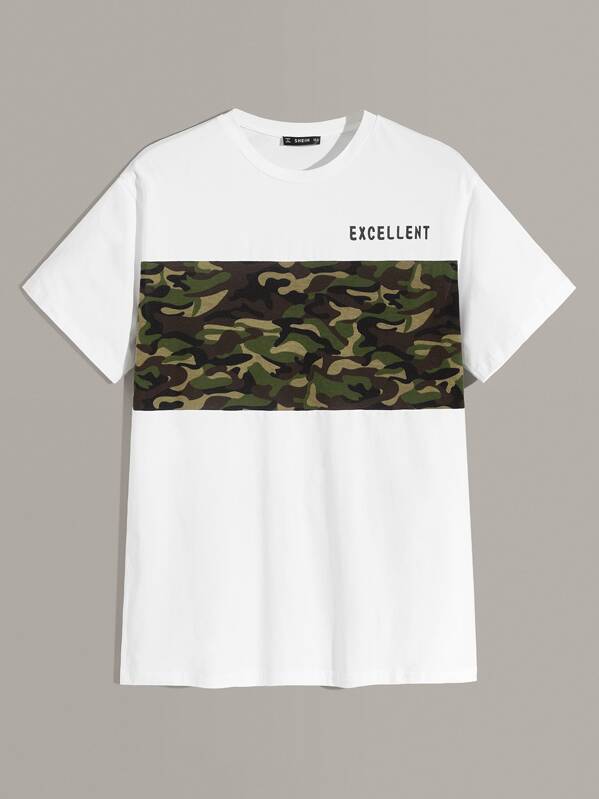 

Men Camo Letter Print Tee, White