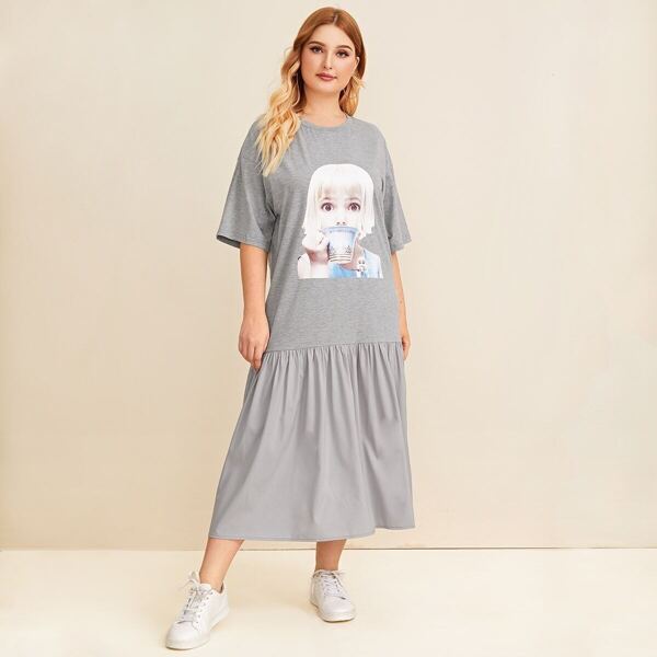 

Plus Figure Print Flounce Hem Dress