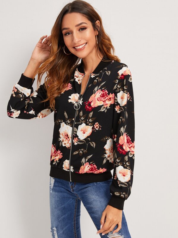 

Zipper Up Floral Print Jacket, Multicolor, Gabi B