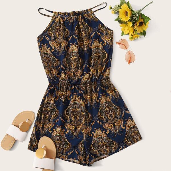 

Paisley Print Halter Romper, Multicolor