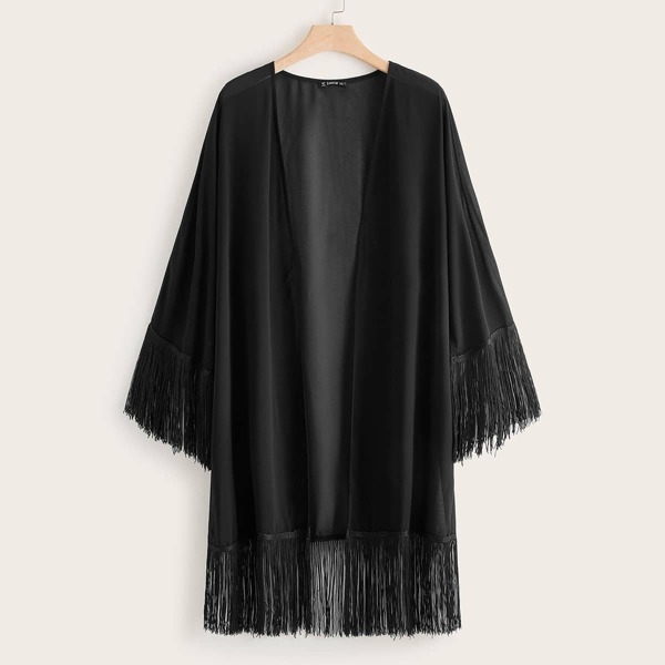 

Plus Fringe Hem Semi Sheer Kimono