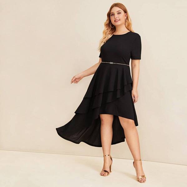 

Plus Asymmetrical Layered Ruffle Hem Dress Without Chain