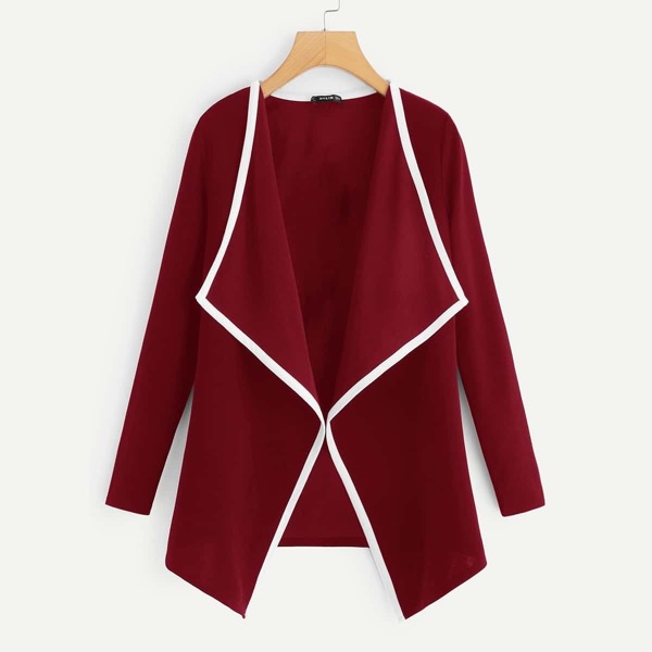 

Contrast Binding Drape Collar Coat, Burgundy