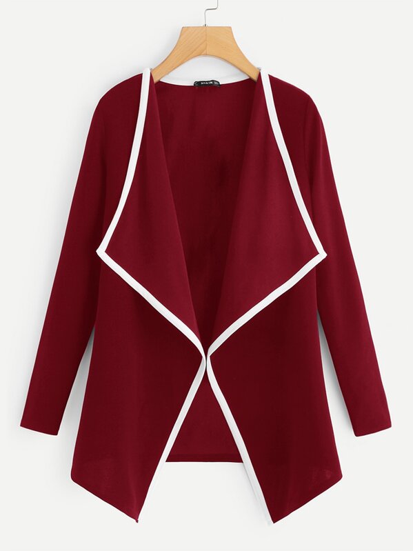 

Contrast Binding Drape Collar Coat, Burgundy