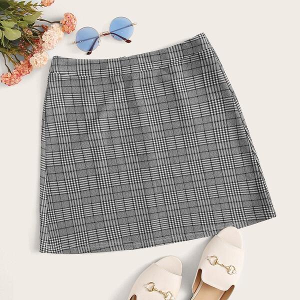 Plaid Print Zip Back Skirt
