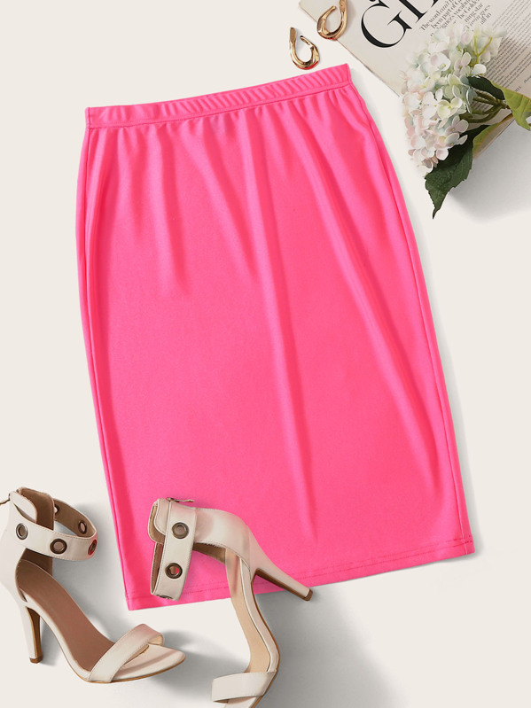 

Elastic Waist Solid Bodycon Skirt, Pink, Carol A