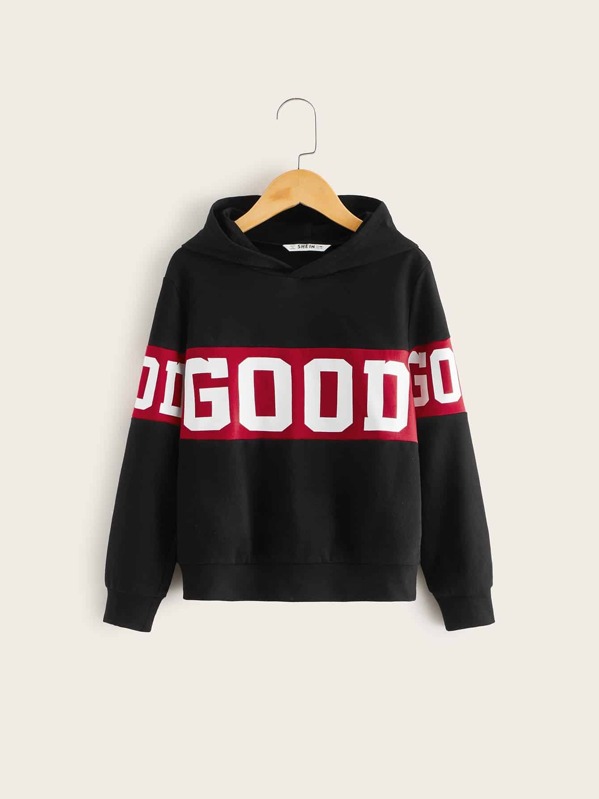 

Boys Letter Print Hoodie, Black