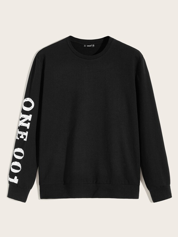 

Men Crew Neck Slogan Print Pullover, Black