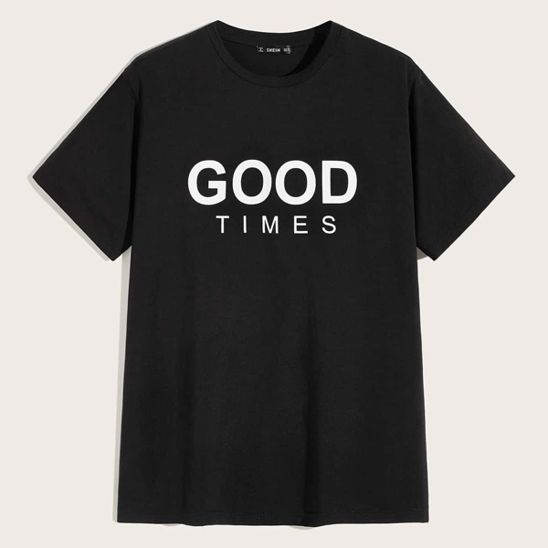 

Men Slogan Print Tee, Black