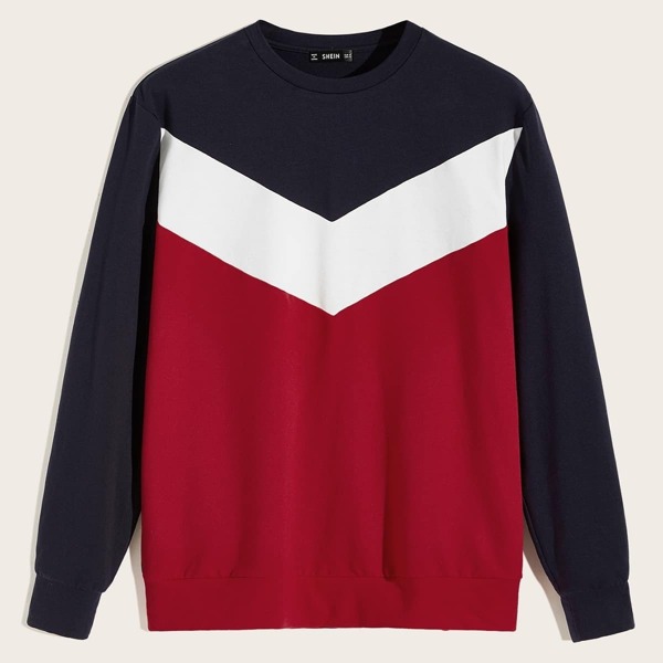 

Men Crew Neck Chevron Print Pullover, Multicolor