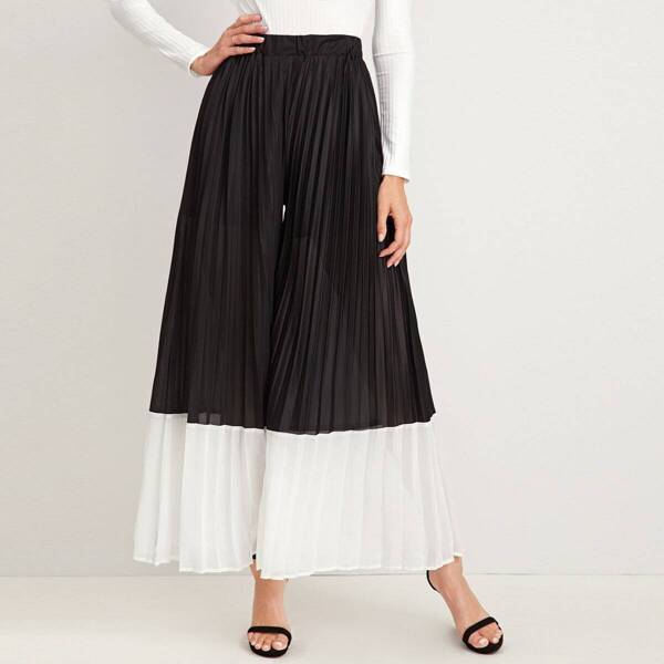 

Contrast Panel Pleated Culottes Pants