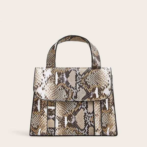 

Snakeskin Satchel Bag With Double Handle