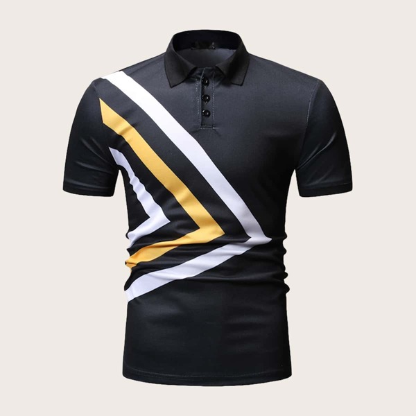 

Men Contrast Striped Button Polo Shirt