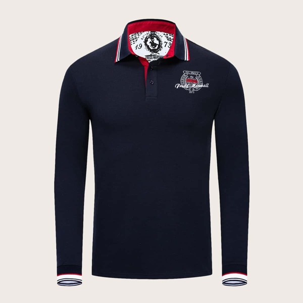 

Men Embroidery Contrast Stripe Polo Shirt