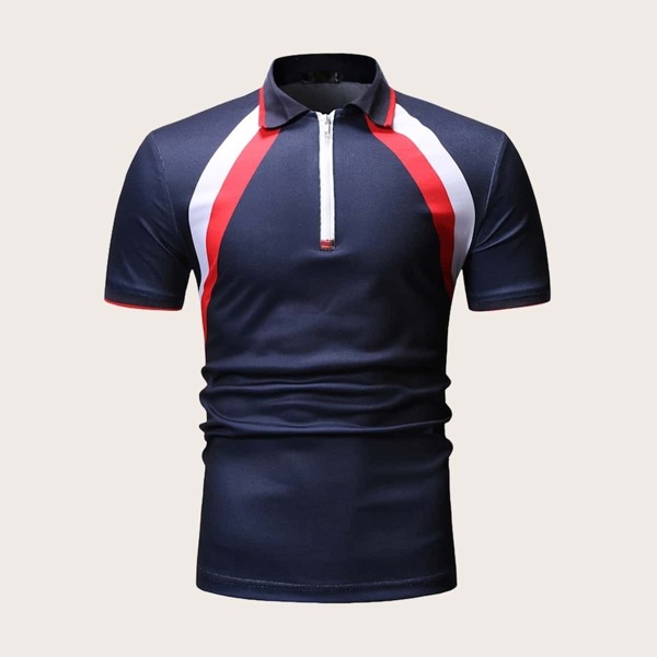 

Men Contrast Trim Zip Front Polo Shirt