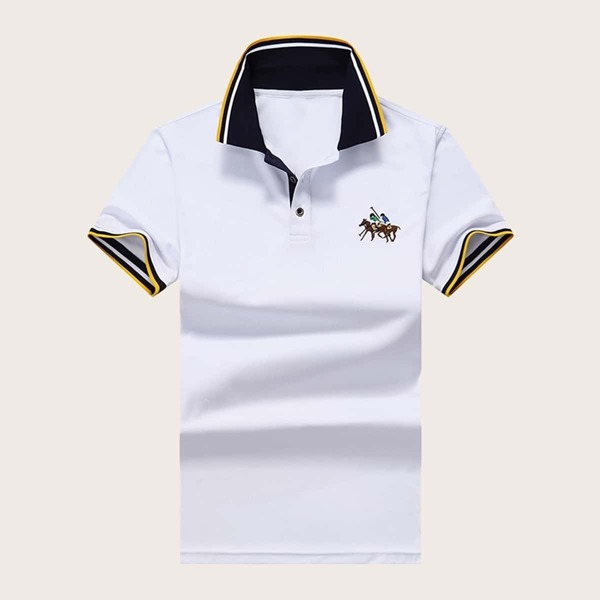 

Men Contrast Stripe Embroidery Polo Shirt
