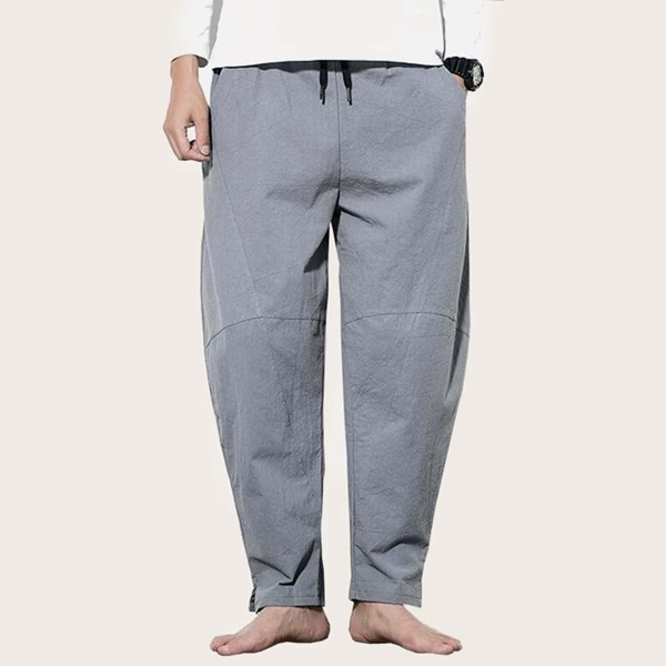 

Men Drawstring Waist Slant Pocket Pants