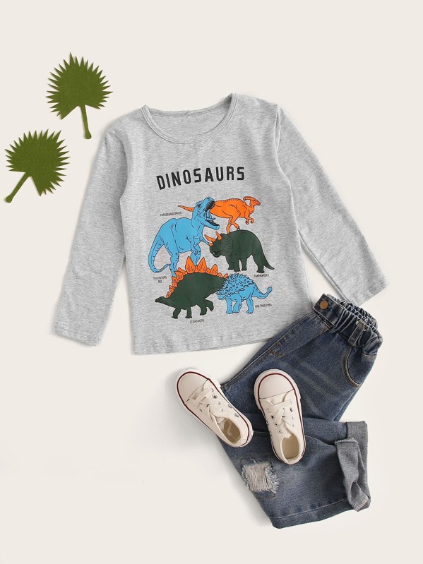 

Toddler Boys Dinosaur Graphic Long Sleeve Tee, Grey, Modeis