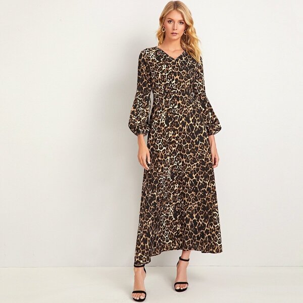 

Leopard Print Bishop Sleeve Dress