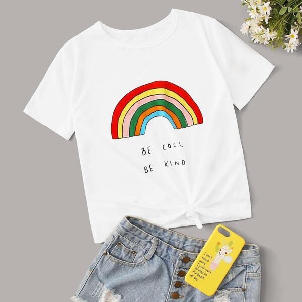 

Rainbow & Slogan Print Tee