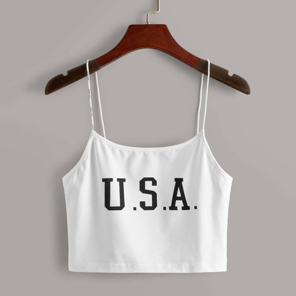 

Letter Print Cami Top, White