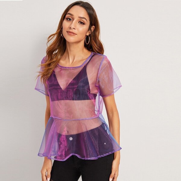 

Sheer Ruffle Hem Top Without Bra