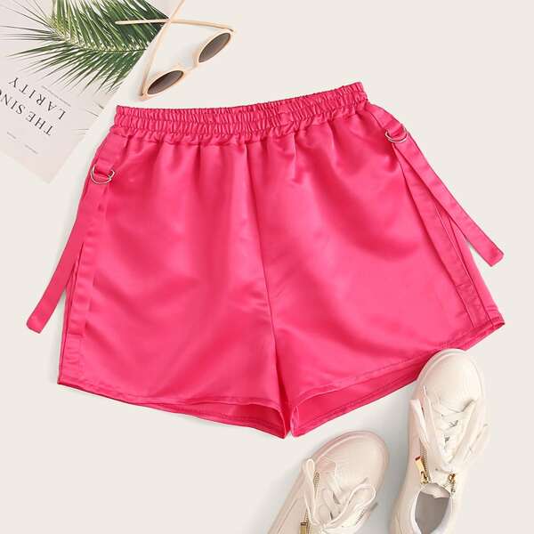 

Satin Elastic Waist Tape Detail Shorts