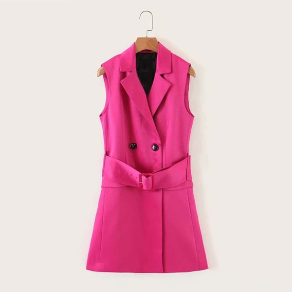 Notched Collar Vest Belted Blazer Dress