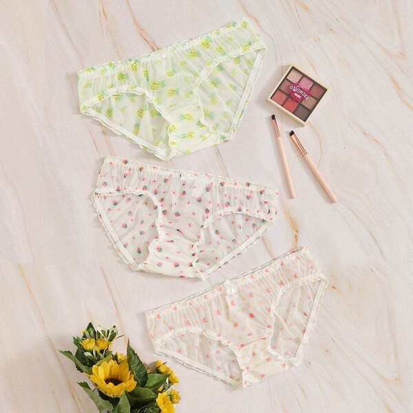 

Fruit Print Sheer Panty Set 3pack, Multicolor