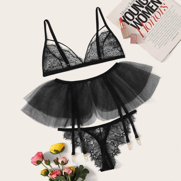 

Floral Lace Sheer Lingerie Set 3pack